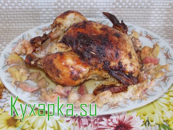 Простой рецепт на новый год 2014 курица с яблоком фаршированная гречкой 1